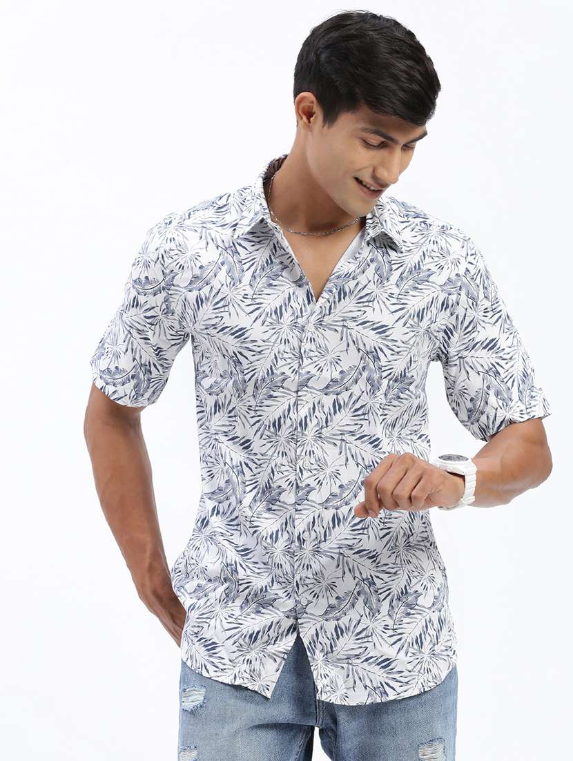 men short sleeves printed casual shirt