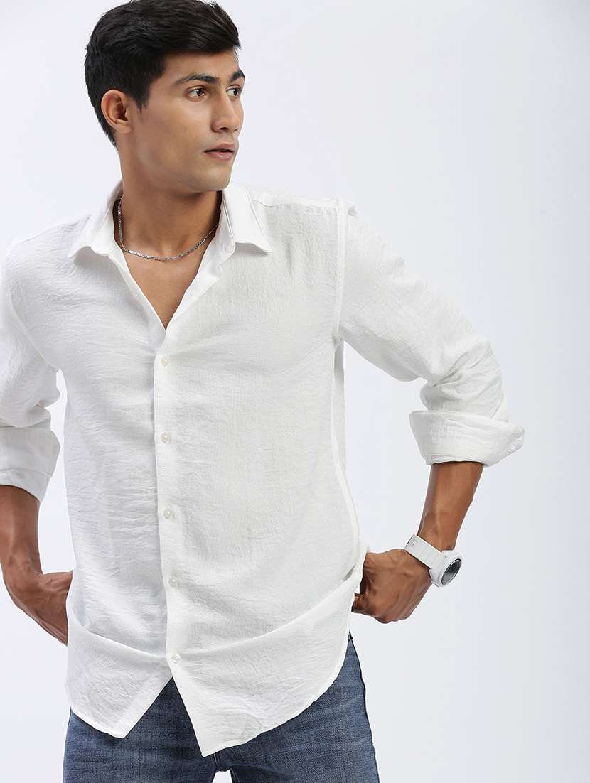 men long sleeves solid casual shirt - 21597479 -  Standard Image - 1