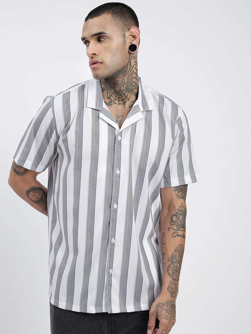 men short sleeves striped casual shirt