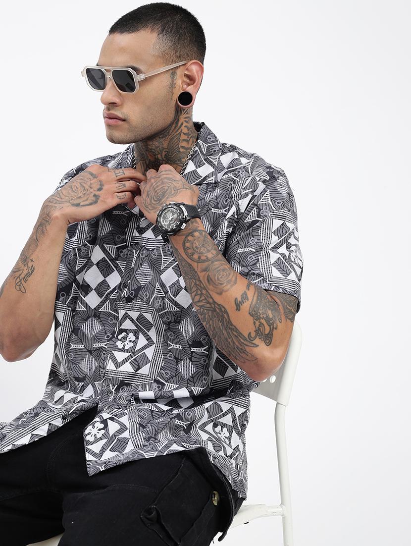 men short sleeves printed casual shirt - 21597498 - Standard Image - 1