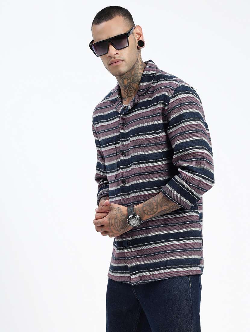 men long sleeves striped casual shirt - 21597502 -  Standard Image - 1
