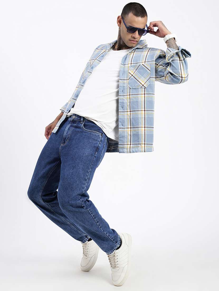 men long sleeves checkered casual shirt - 21597503 -  Standard Image - 4