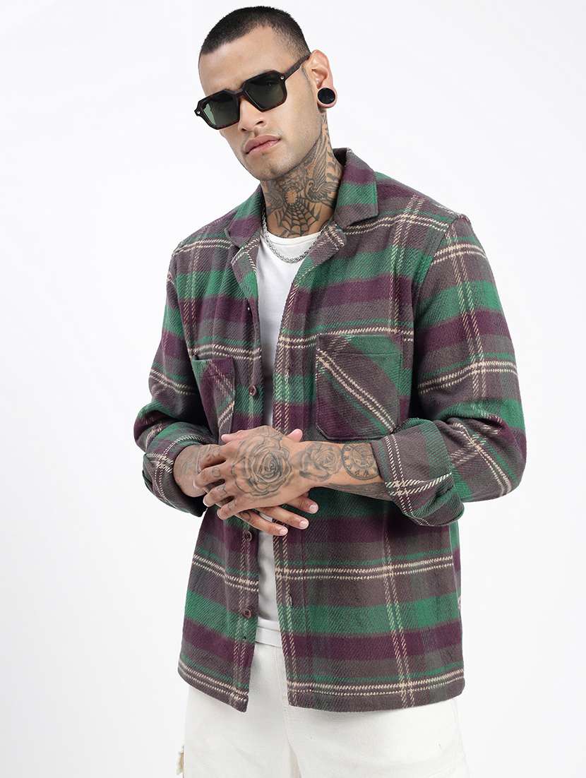 men long sleeves checkered casual shirt - 21597504 -  Standard Image - 1