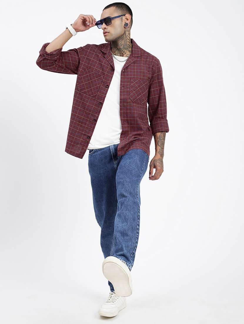 men long sleeves checkered casual shirt - 21597505 -  Standard Image - 4