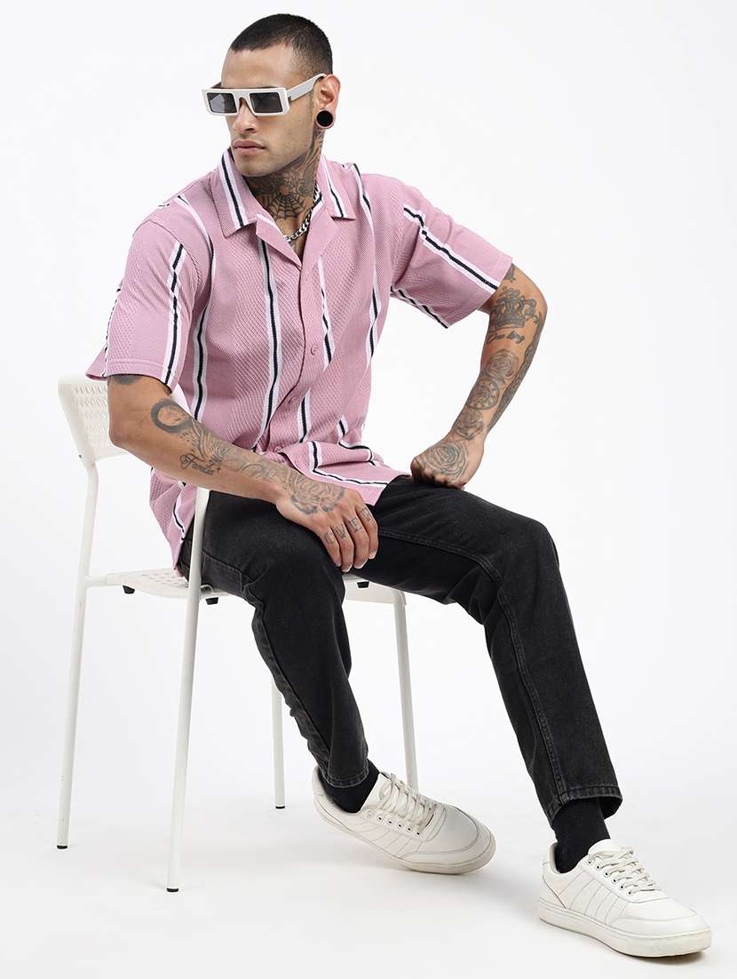 men short sleeves striped casual shirt - 21597510 -  Standard Image - 4