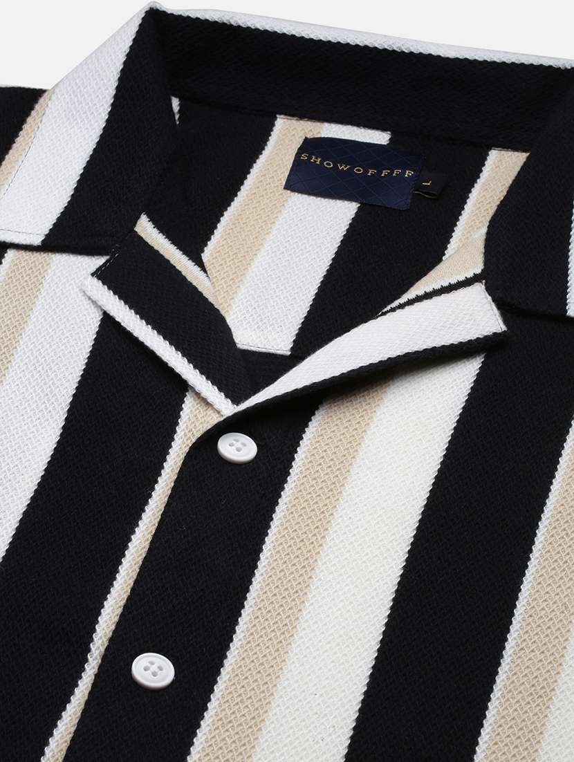 men loose fit striped cuban collar casual shirt - 21597516 -  Standard Image - 6