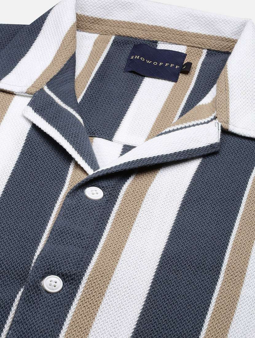men loose fit striped cuban collar casual shirt - 21597517 -  Standard Image - 6