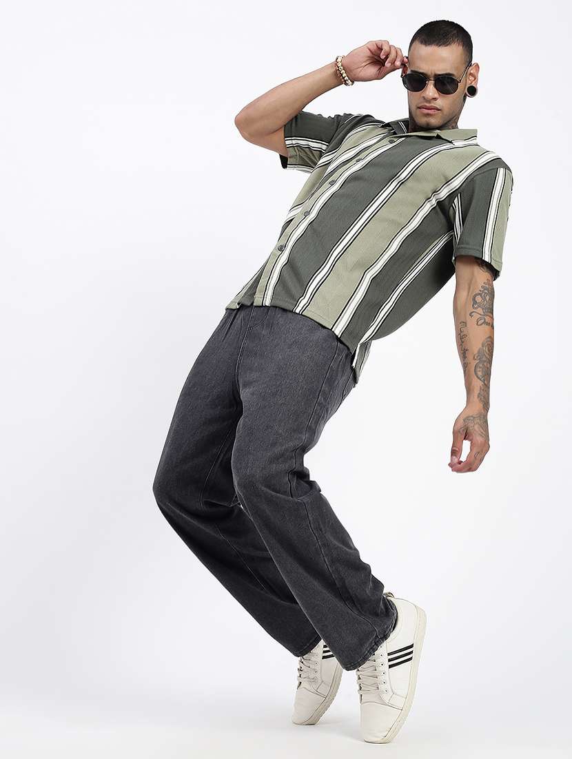 men loose fit striped cuban collar casual shirt - 21597519 -  Standard Image - 4