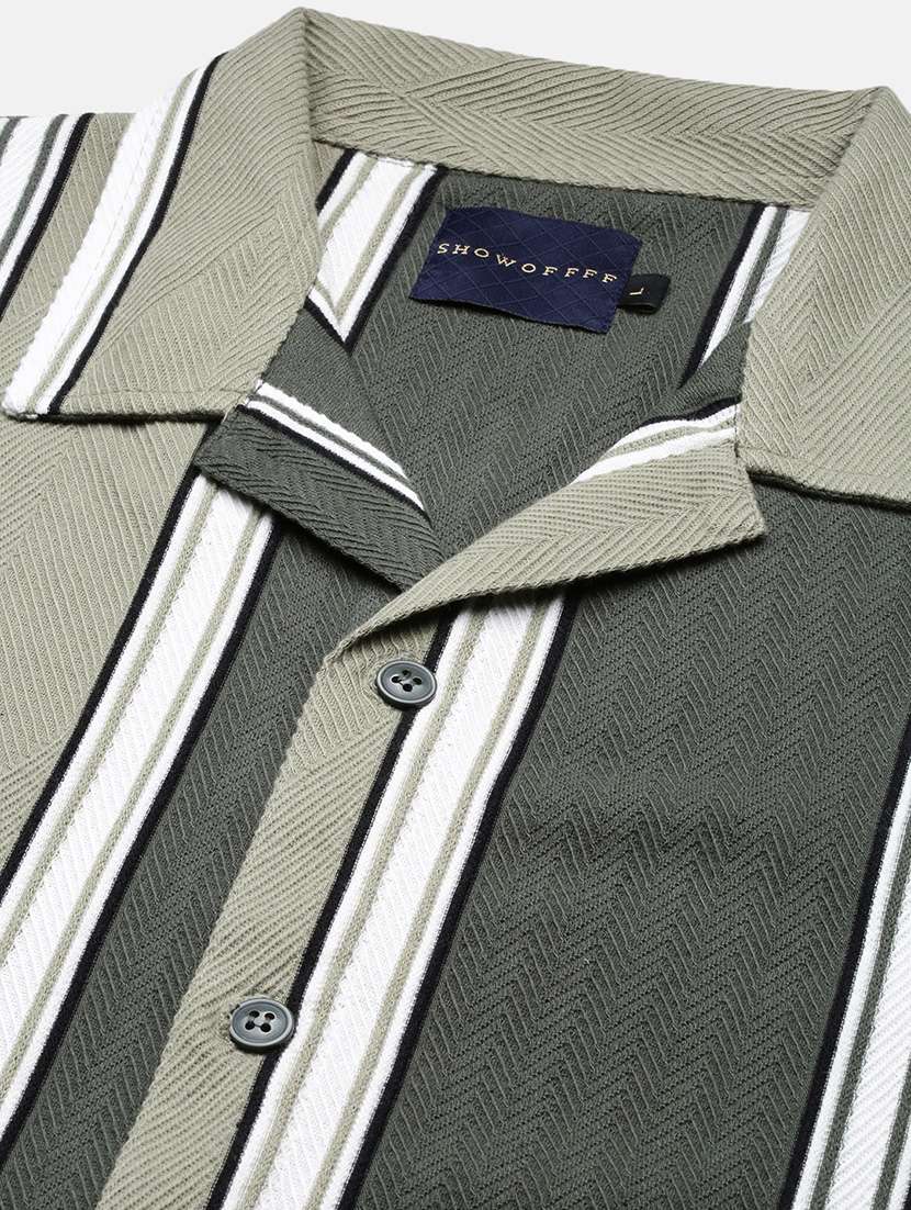 men loose fit striped cuban collar casual shirt - 21597519 -  Standard Image - 6