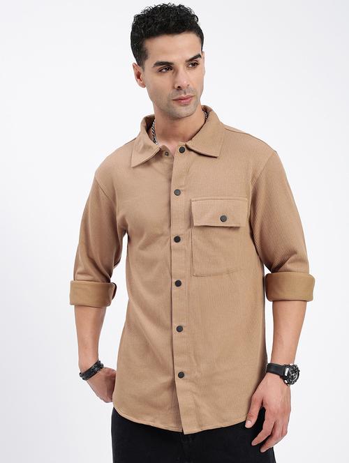 men regular fit solid casual shirt with single pocket - 21597522 -  Standard Image - 0