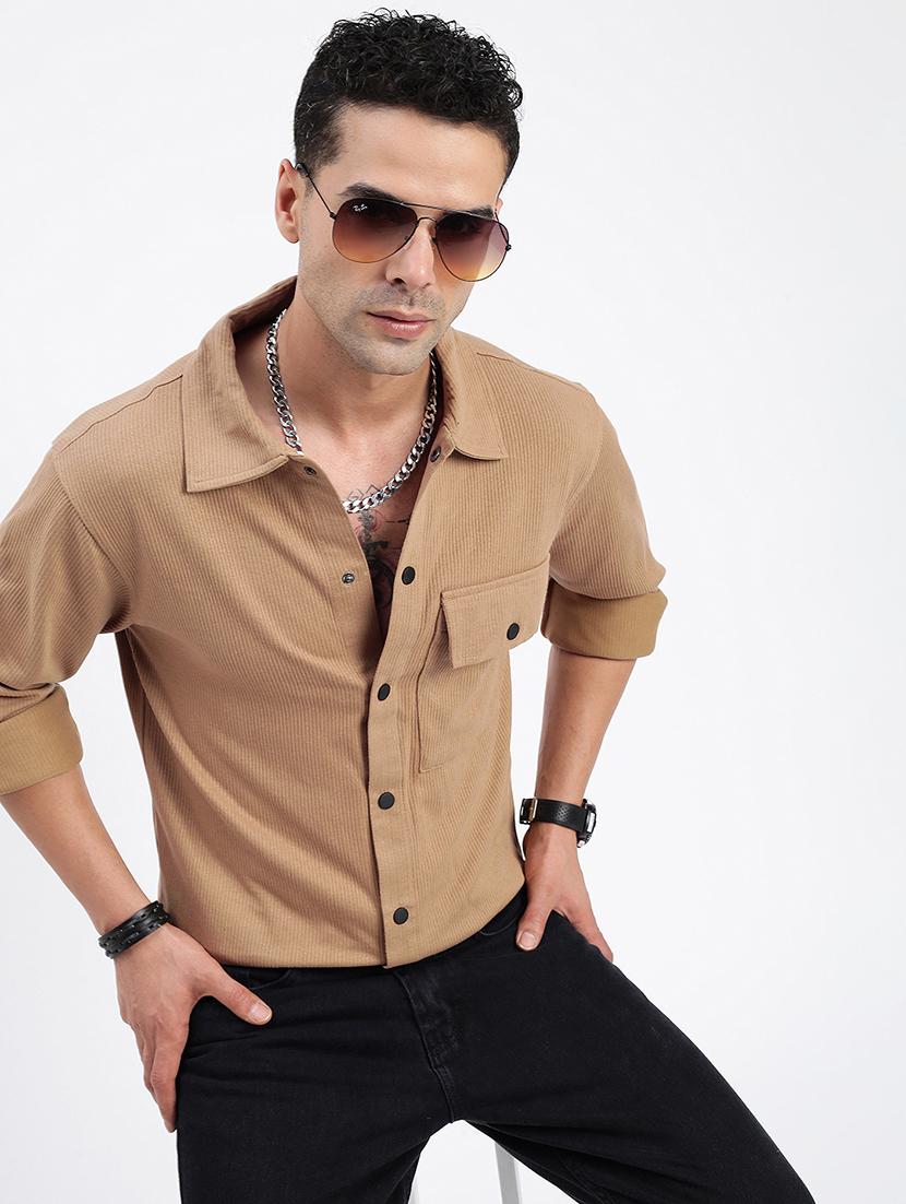 men regular fit solid casual shirt with single pocket - 21597522 -  Standard Image - 1