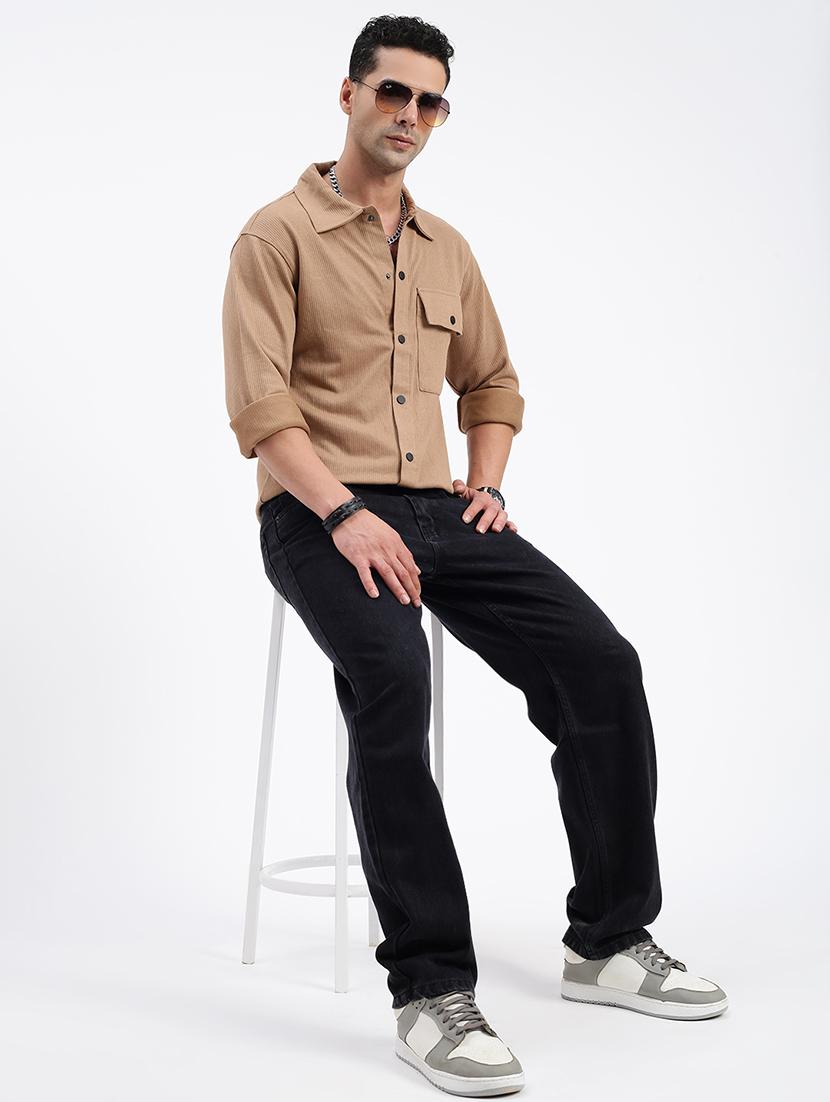 men regular fit solid casual shirt with single pocket - 21597522 - Standard Image - 4