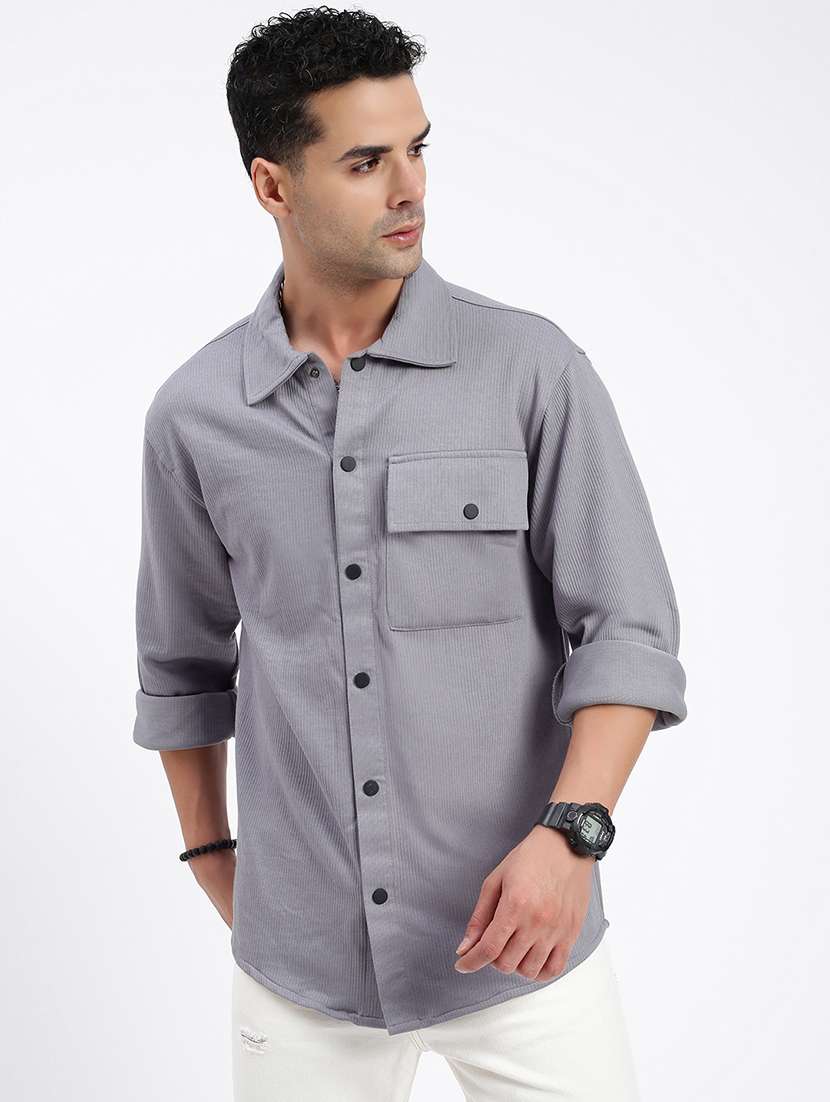 men regular fit solid casual shirt with single pocket