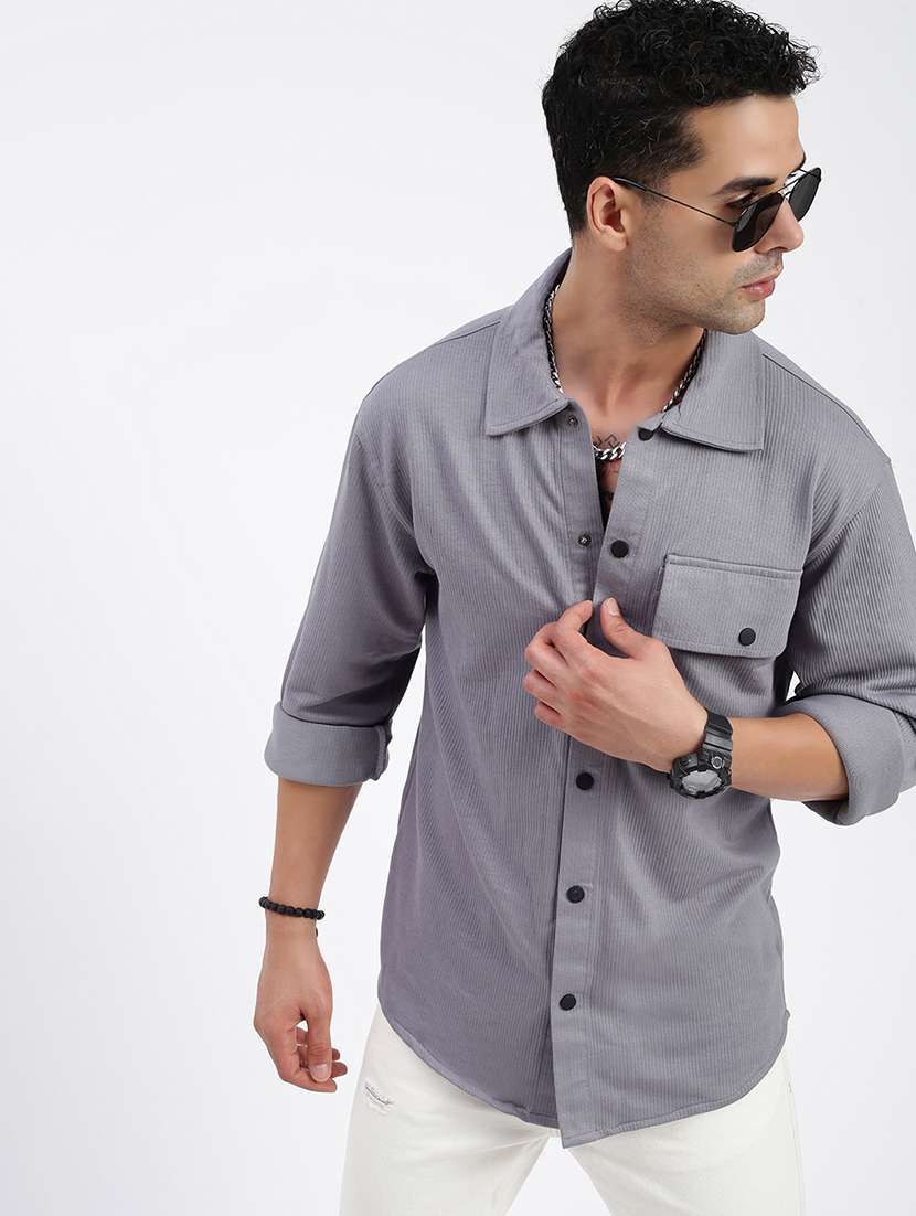 men regular fit solid casual shirt with single pocket - 21597523 -  Standard Image - 1