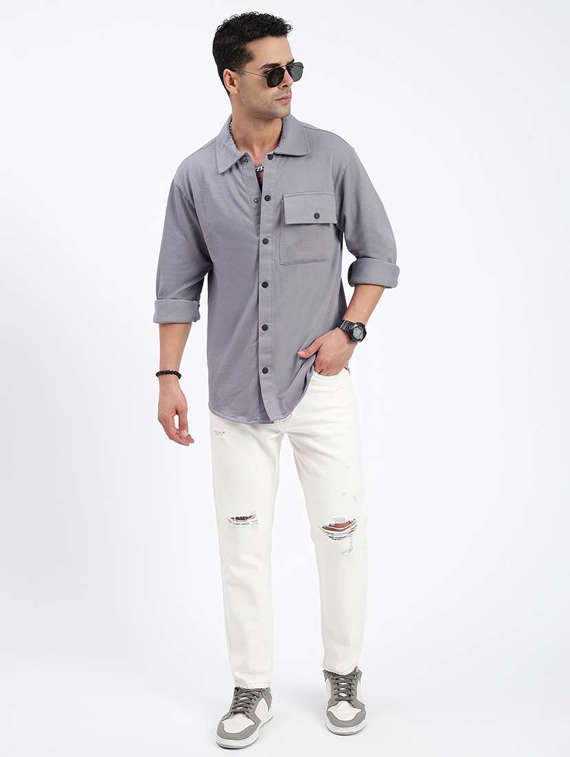 men regular fit solid casual shirt with single pocket - 21597523 -  Standard Image - 4
