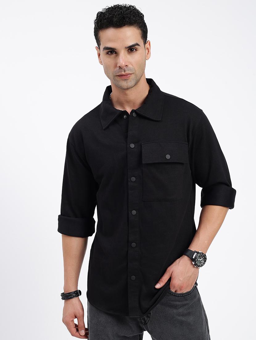 men regular fit solid casual shirt with single pocket - 21597524 -  Zoom Image - 0