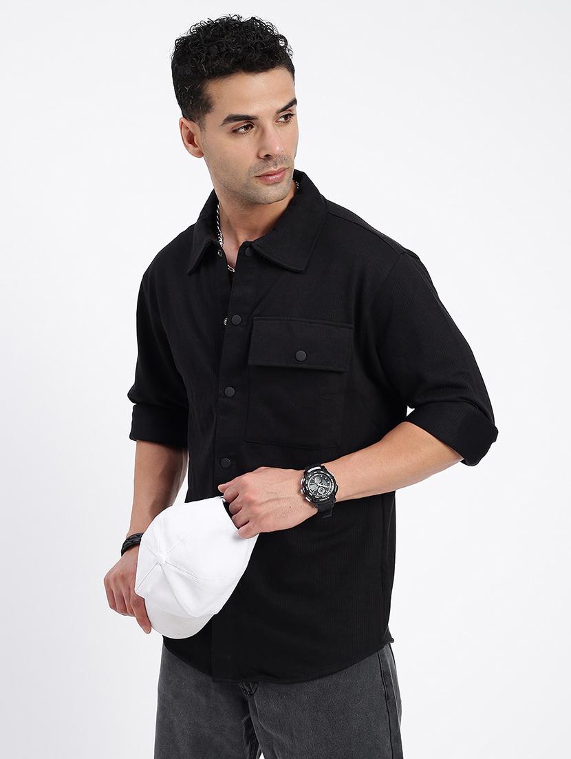 men regular fit solid casual shirt with single pocket - 21597524 - Standard Image - 1
