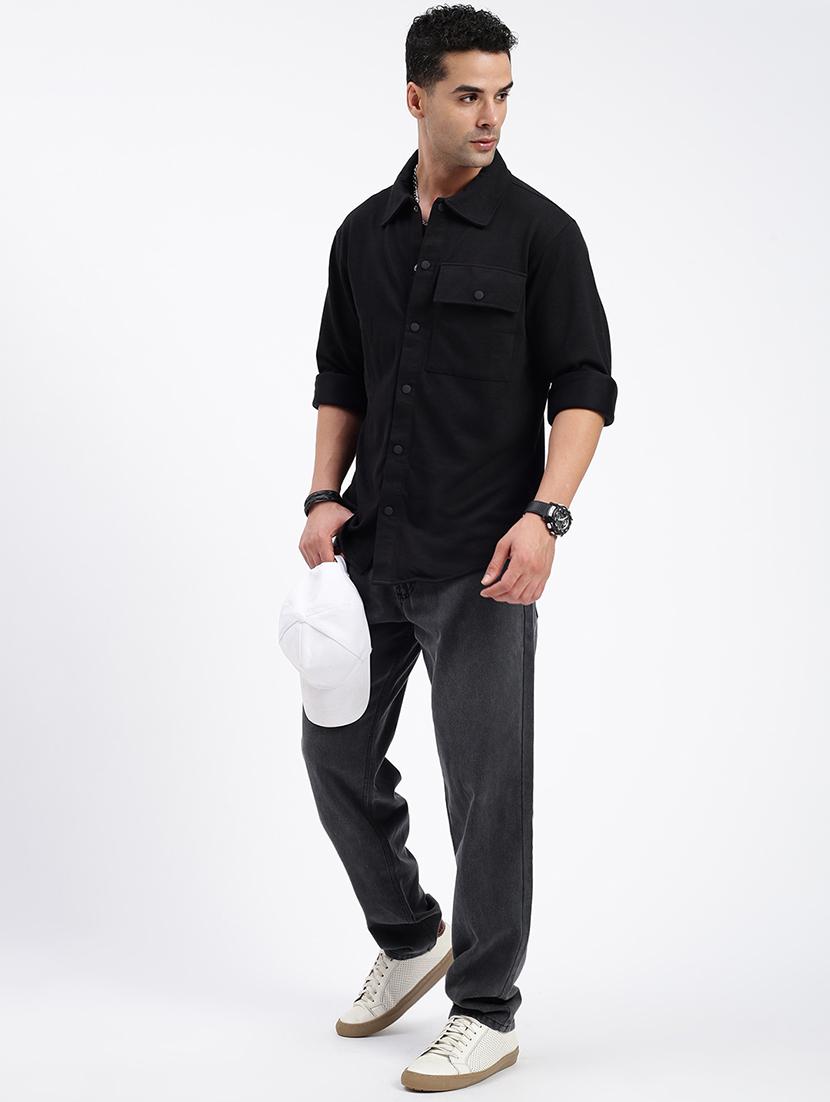 men regular fit solid casual shirt with single pocket - 21597524 - Standard Image - 4