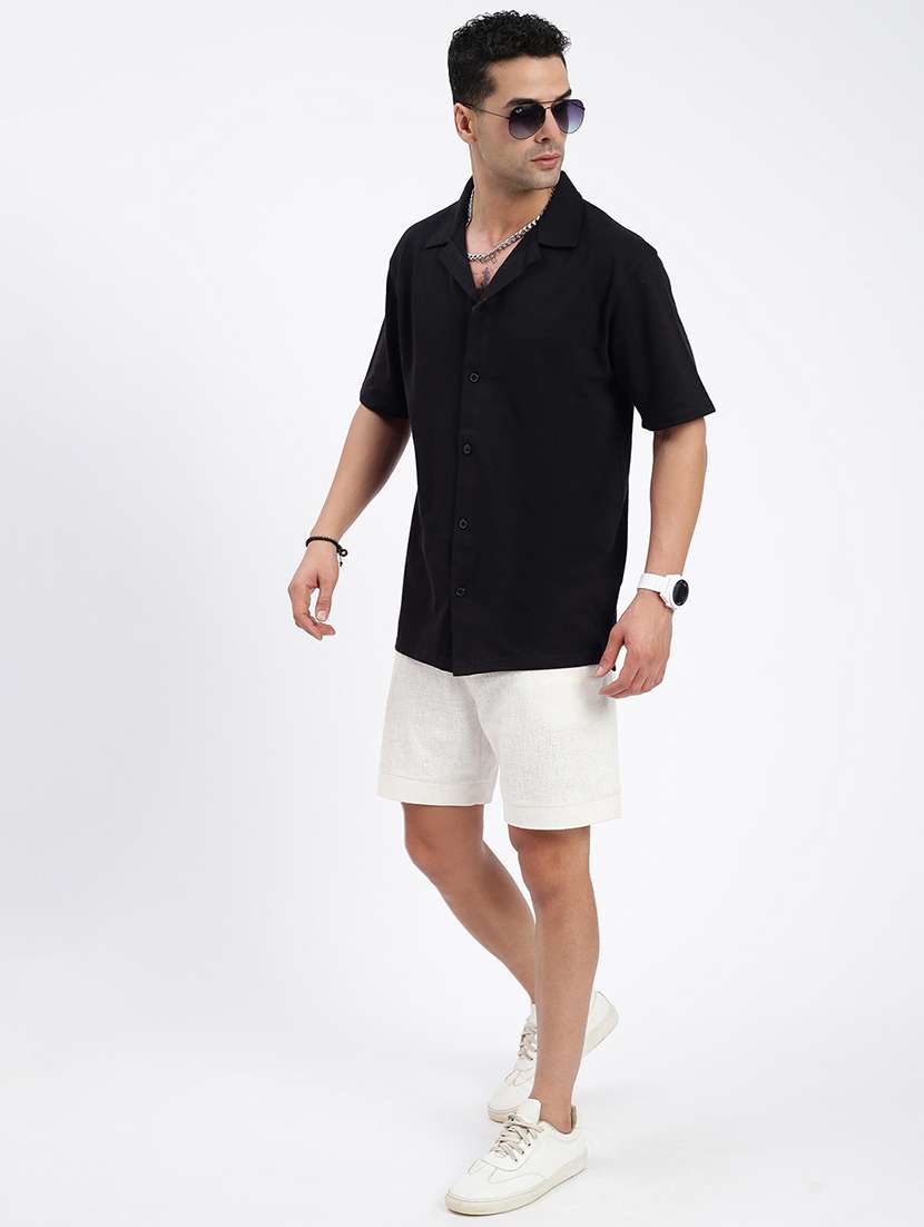 men loose fit solid cuban collar casual shirt - 21597525 - Standard Image - 4