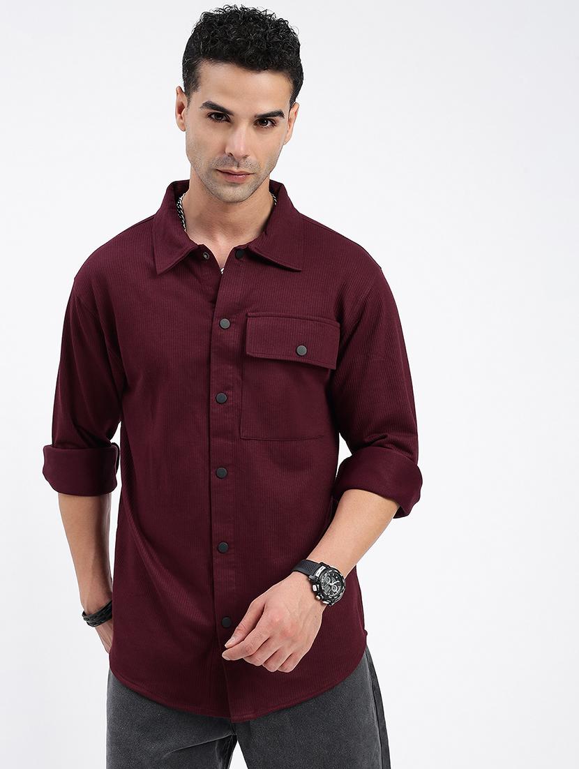 men regular fit solid casual shirt with single pocket - 21597531 -  Zoom Image - 0
