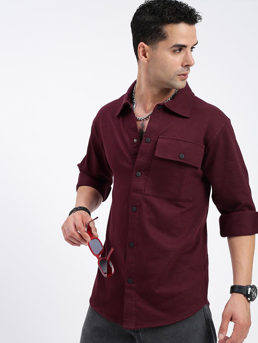 men regular fit solid casual shirt with single pocket - 21597531 -  Standard Image - 1