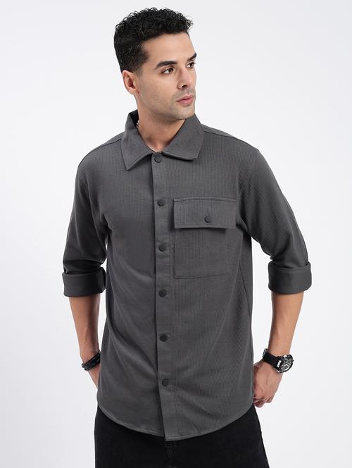 men regular fit solid casual shirt with single pocket - 21597532 -  Standard Image - 0