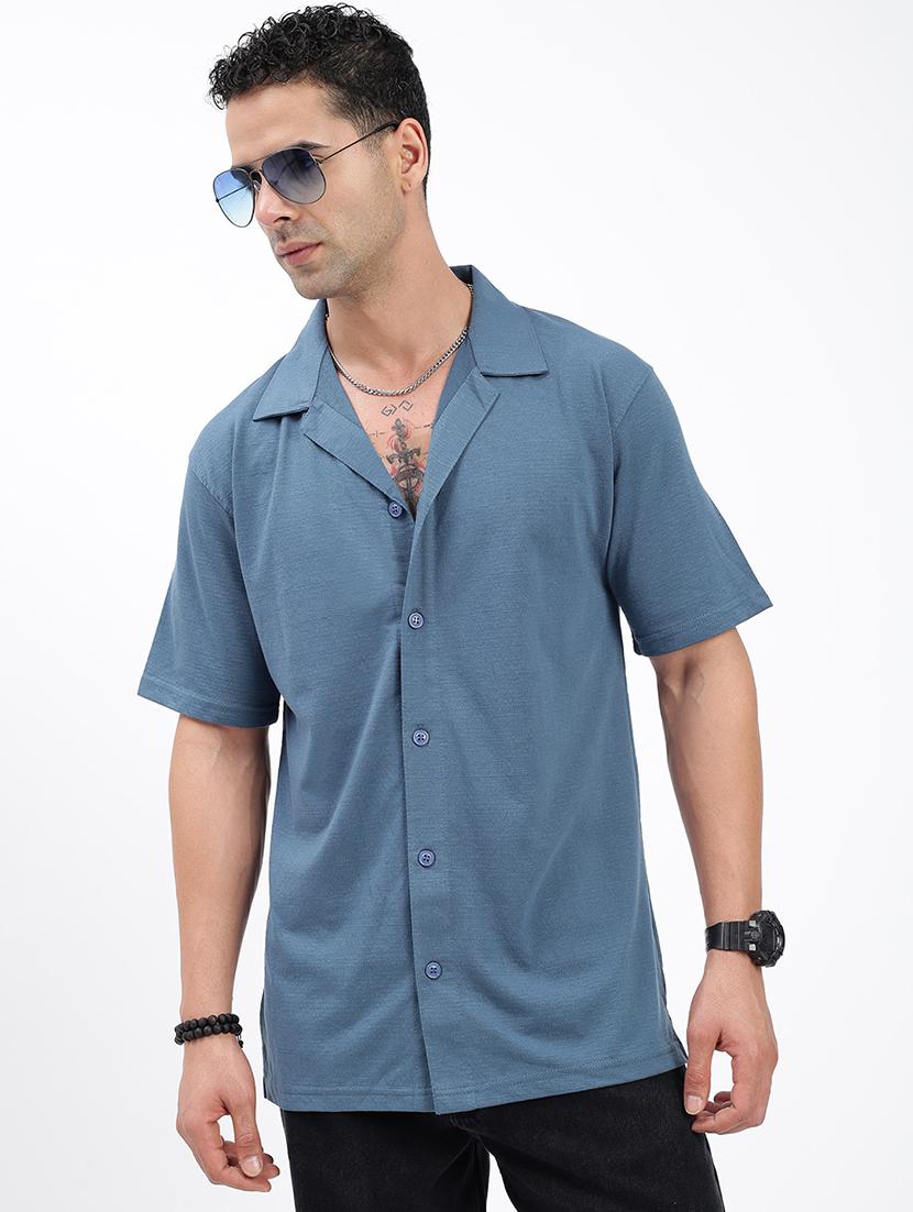 men loose fit solid cuban collar casual shirt - 21597538 - Standard Image - 1