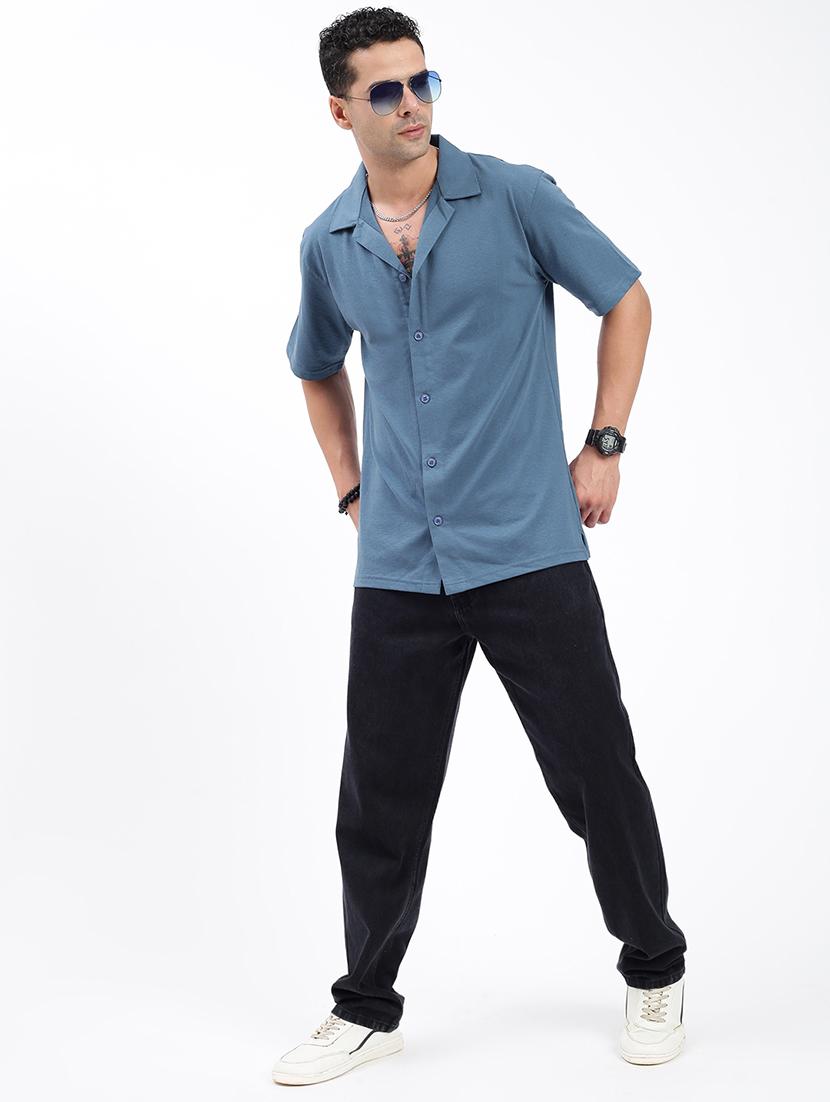 men loose fit solid cuban collar casual shirt - 21597538 - Standard Image - 4