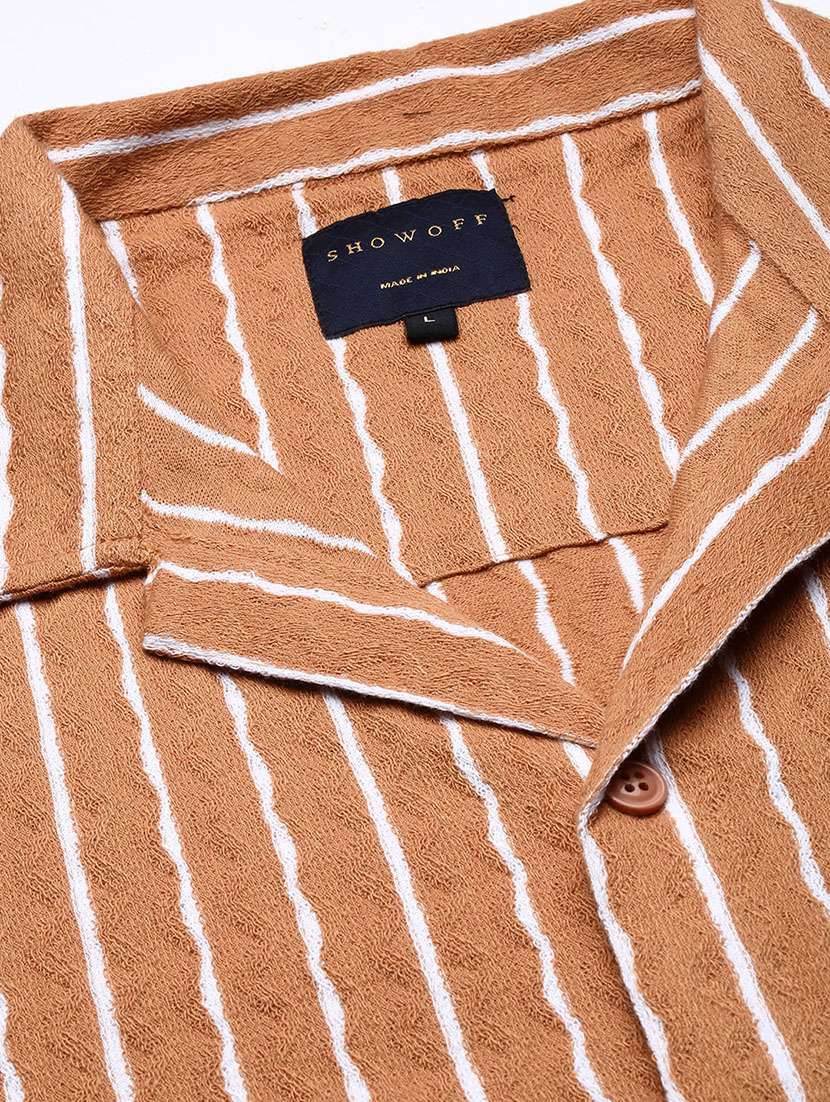 men loose fit striped cuban collar casual shirt - 21597540 -  Standard Image - 6