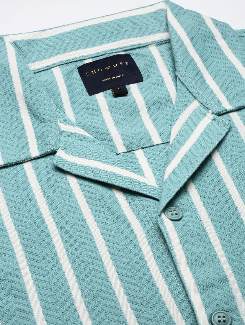men loose fit striped cuban collar casual shirt - 21597547 - Standard Image - 6