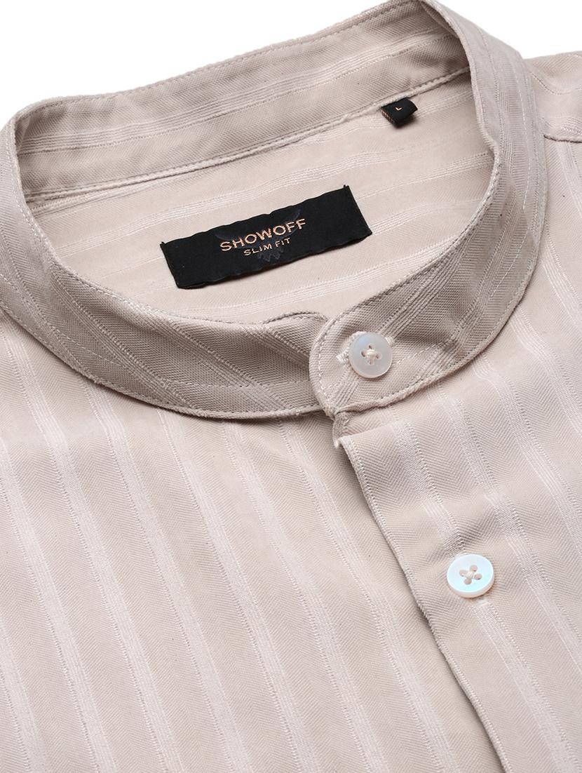 men regular fit striped mandarin neck casual shirt - 21597554 - Standard Image - 6