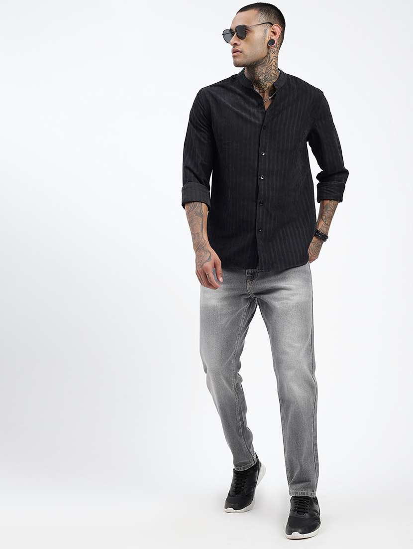 men regular fit striped mandarin neck casual shirt - 21597556 -  Standard Image - 4