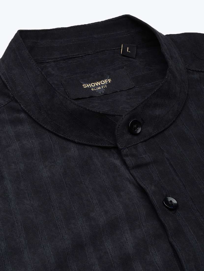 men regular fit striped mandarin neck casual shirt - 21597556 -  Standard Image - 6