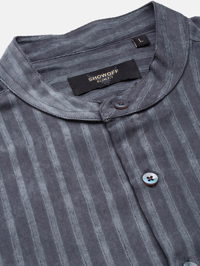 men regular fit striped mandarin neck casual shirt - 21597559 - Standard Image - 6