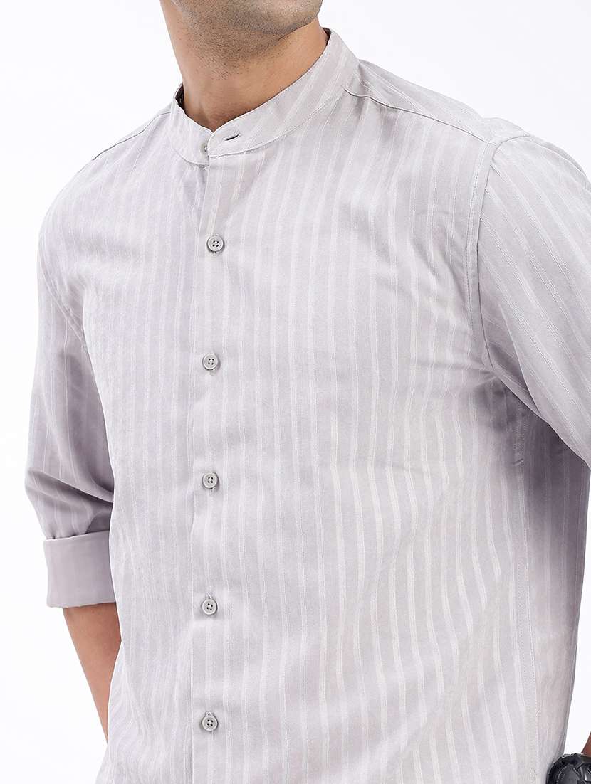men regular fit striped mandarin neck casual shirt - 21597560 -  Standard Image - 6