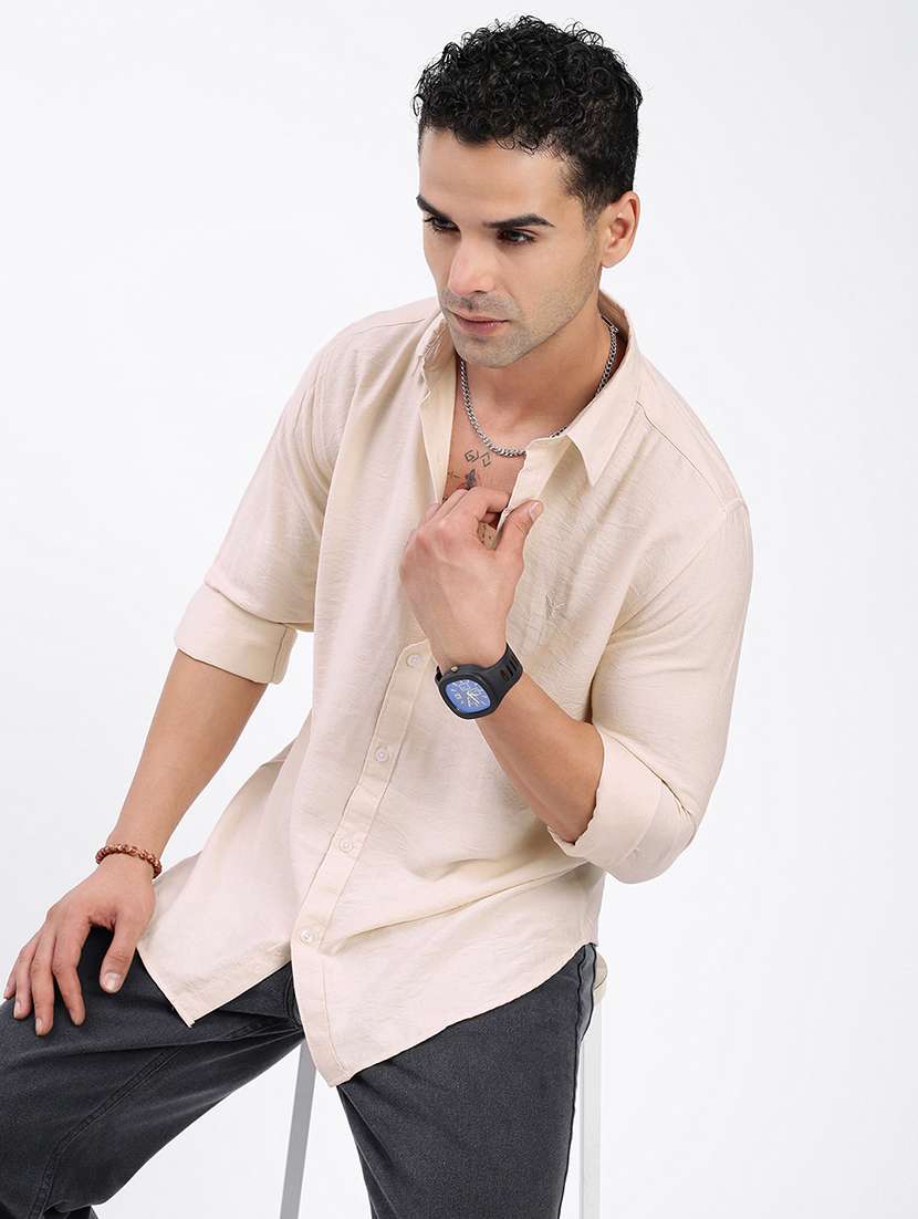 men regular fit solid long sleeve casual shirt - 21597561 -  Standard Image - 1