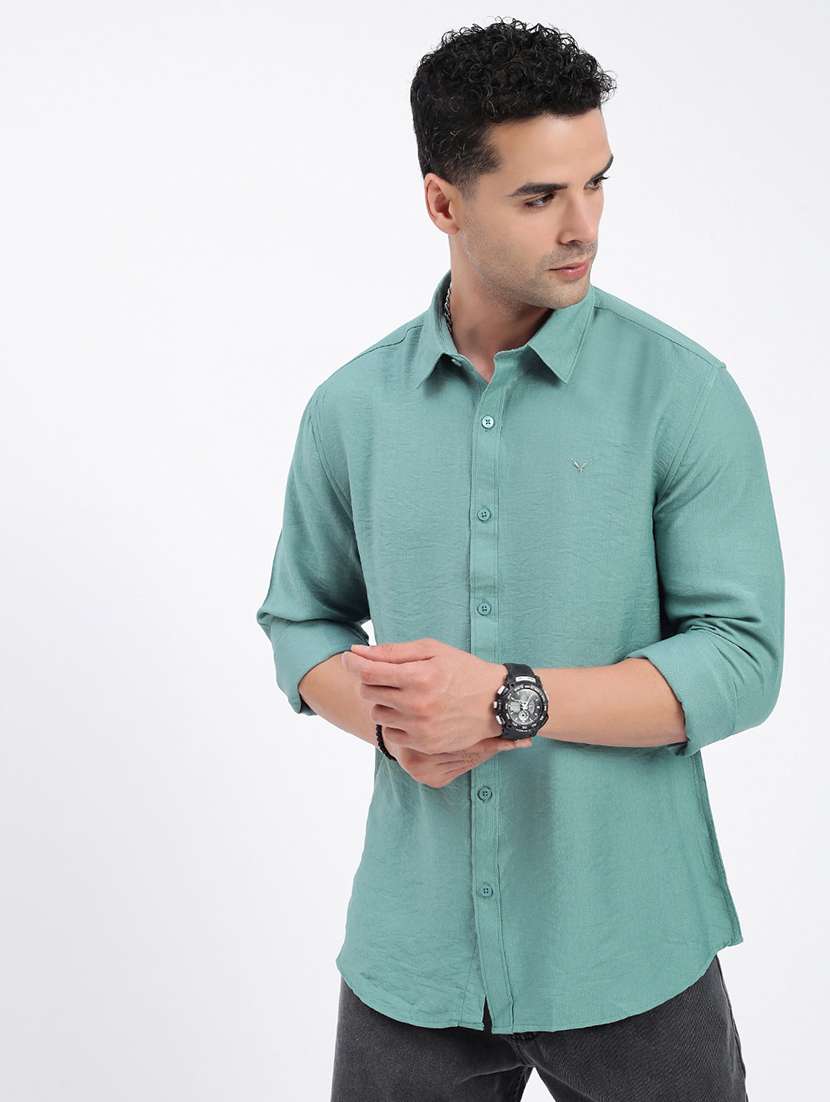 men regular fit solid long sleeve casual shirt