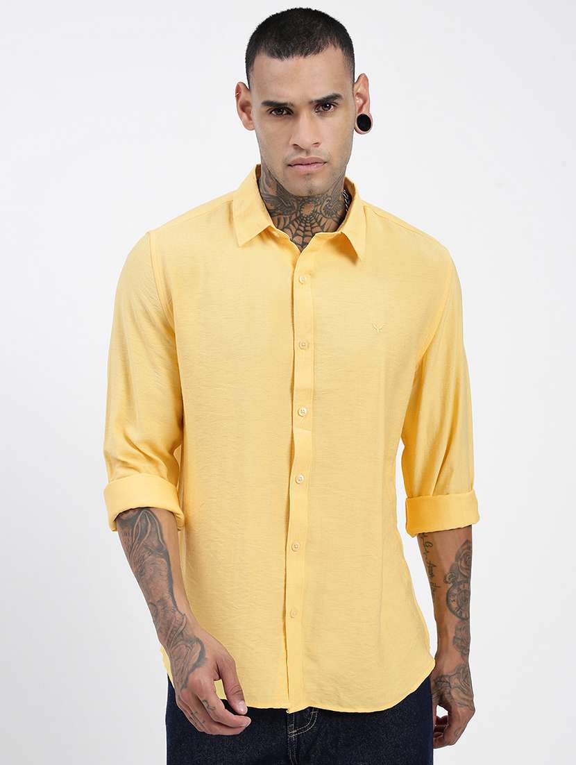 men regular fit solid long sleeve casual shirt