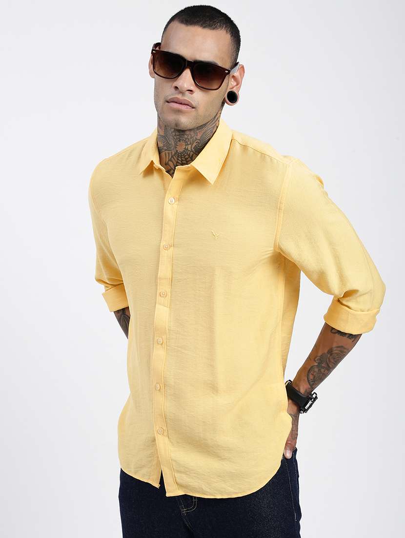 men regular fit solid long sleeve casual shirt - 21597570 -  Standard Image - 1