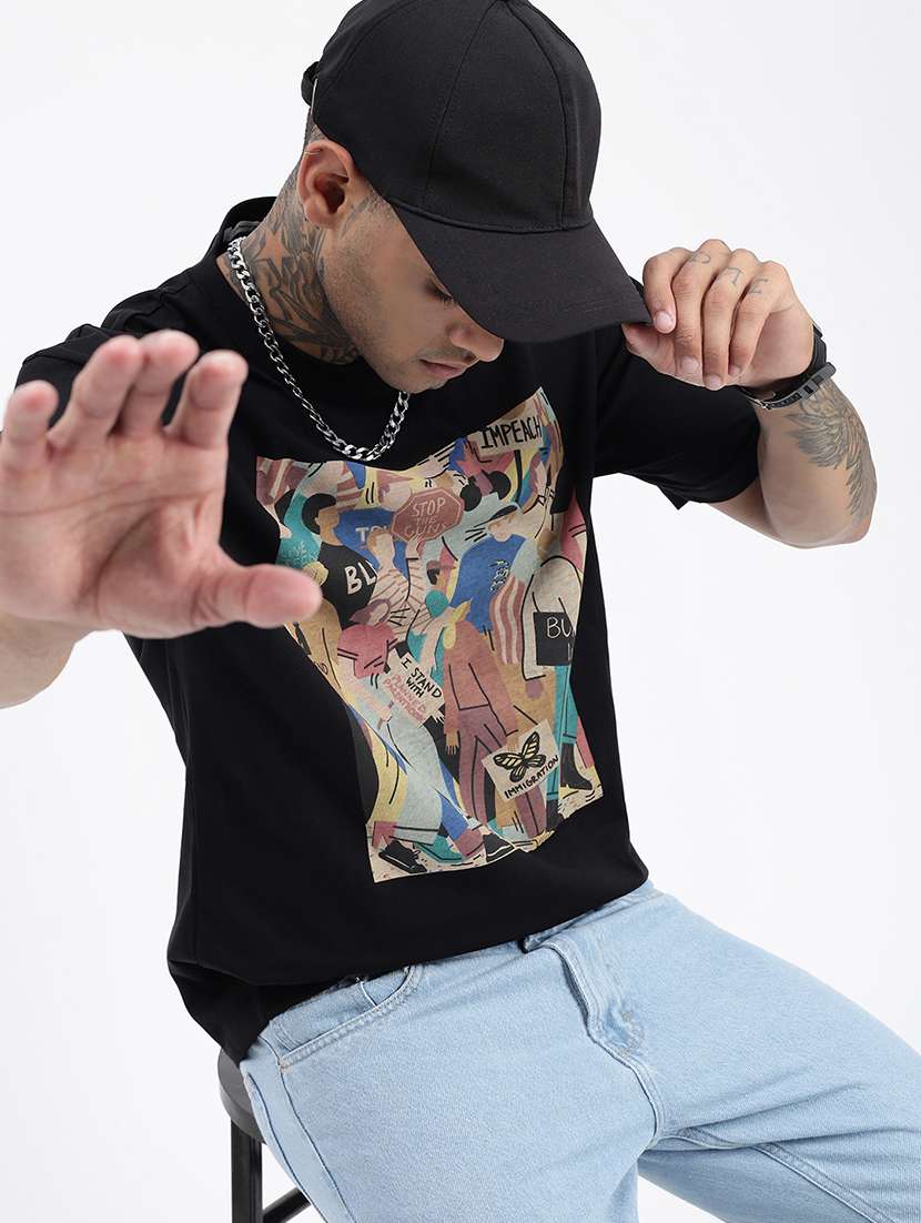 men front print short sleeves t-shirt - 21597663 -  Standard Image - 1