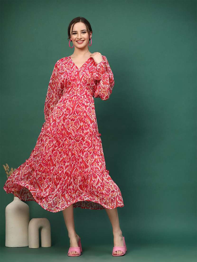 women pink printed a-line dress - 21597772 -  Standard Image - 4