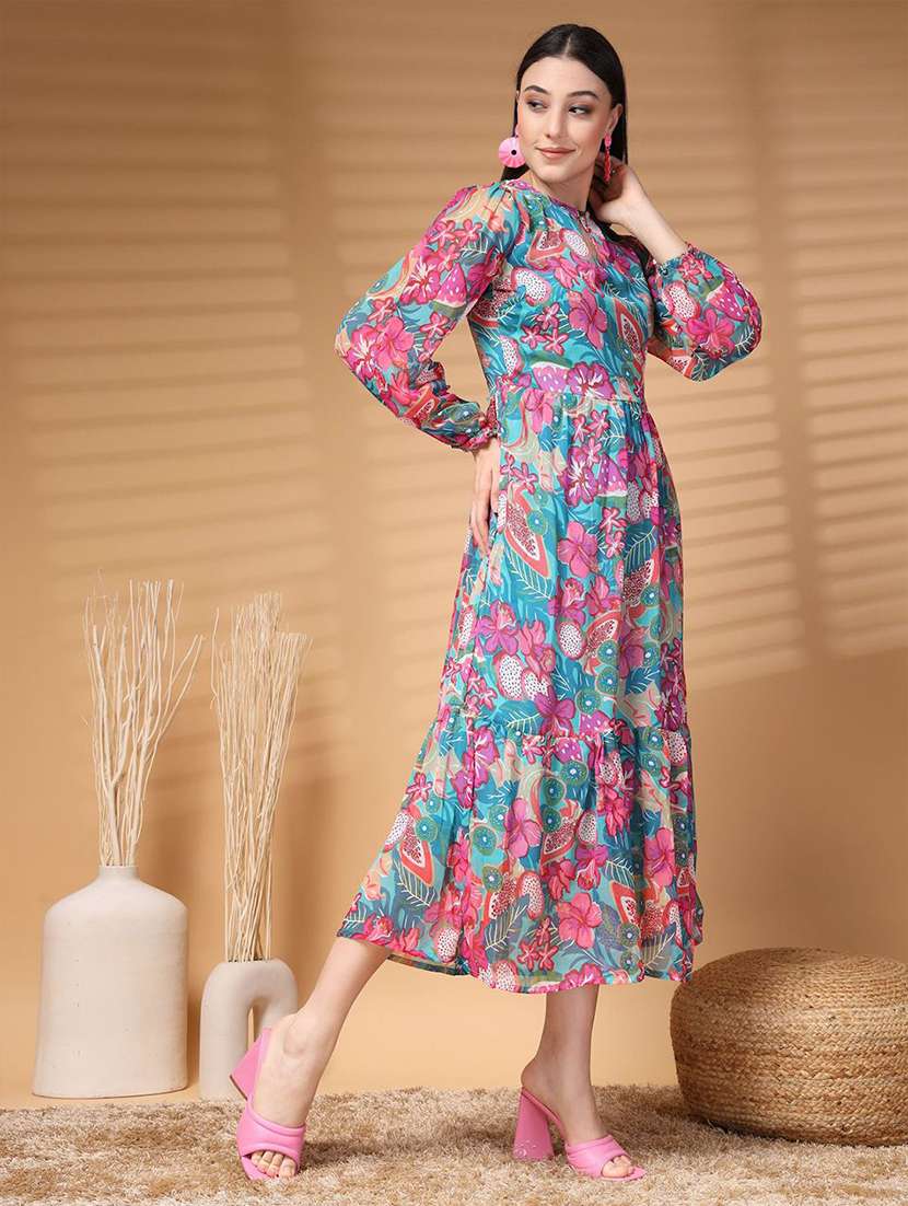 women green printed tiered dress - 21597783 - Standard Image - 1