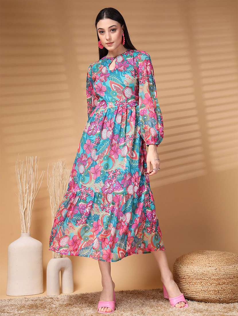women green printed tiered dress - 21597783 - Standard Image - 4