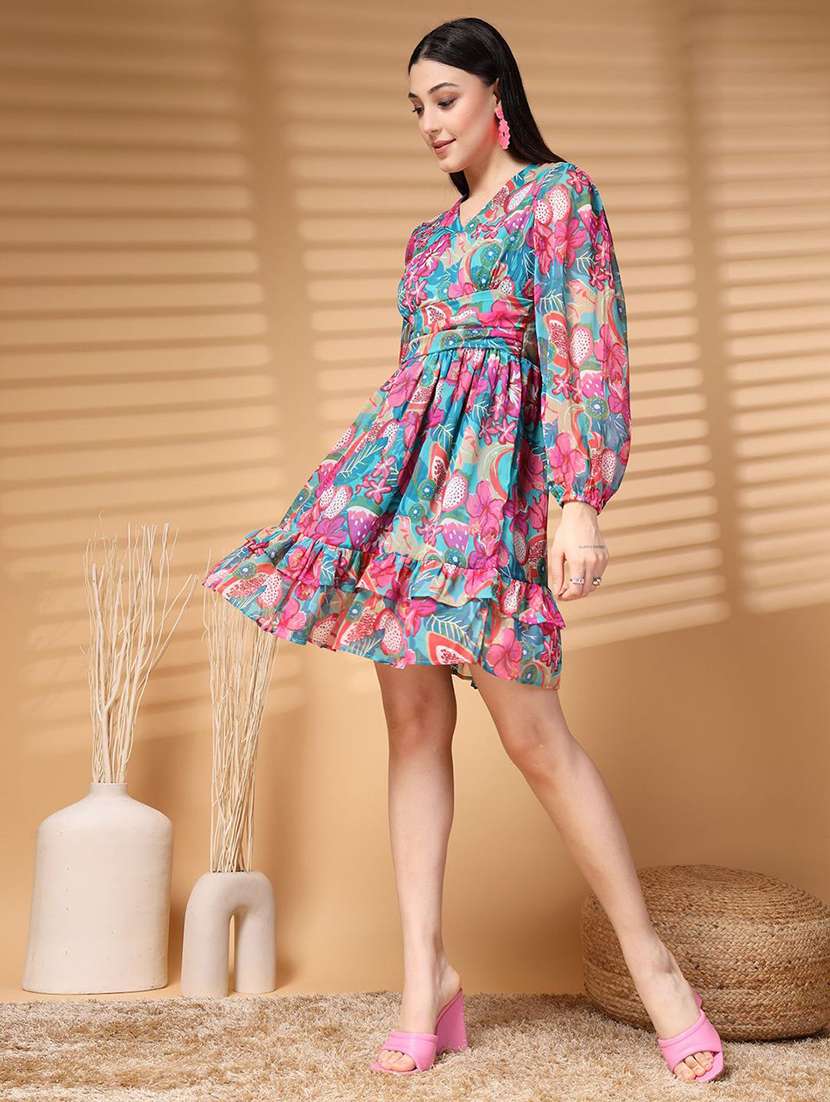 women green printed layered dress - 21597788 -  Standard Image - 1