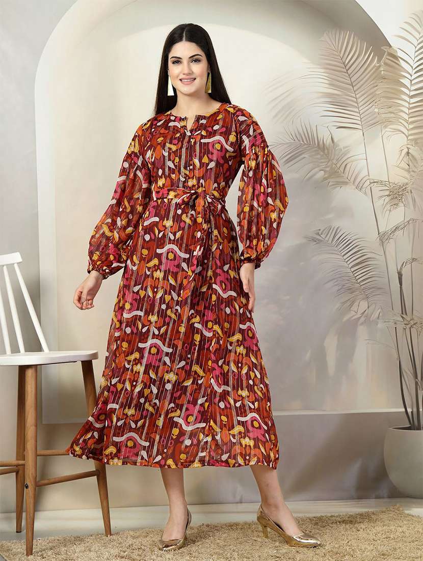 women maroon printed a-line dress - 21597789 -  Standard Image - 1