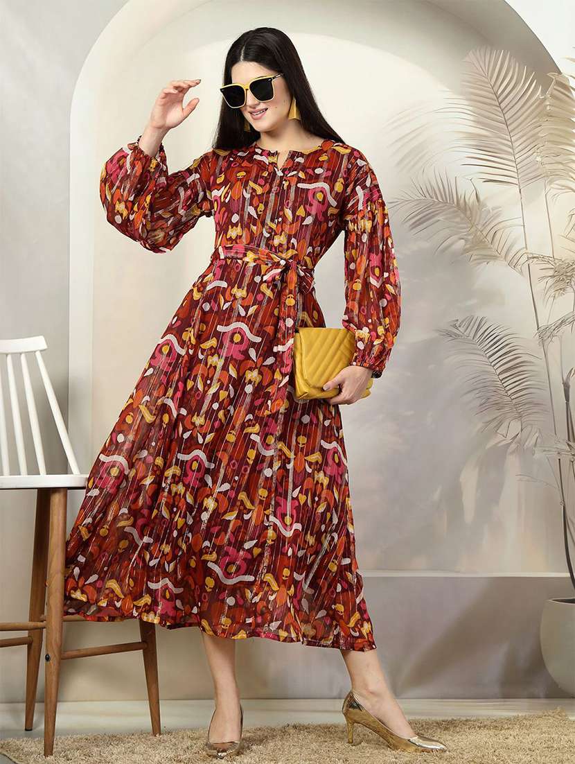 women maroon printed a-line dress - 21597789 -  Standard Image - 4