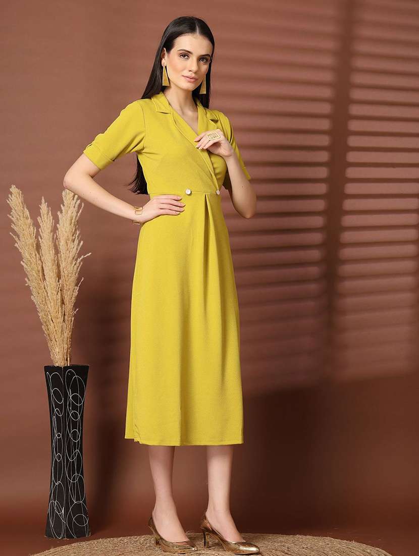 women yellow solid a-line dress - 21597824 -  Standard Image - 1