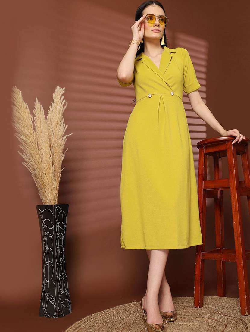 women yellow solid a-line dress - 21597824 -  Standard Image - 4