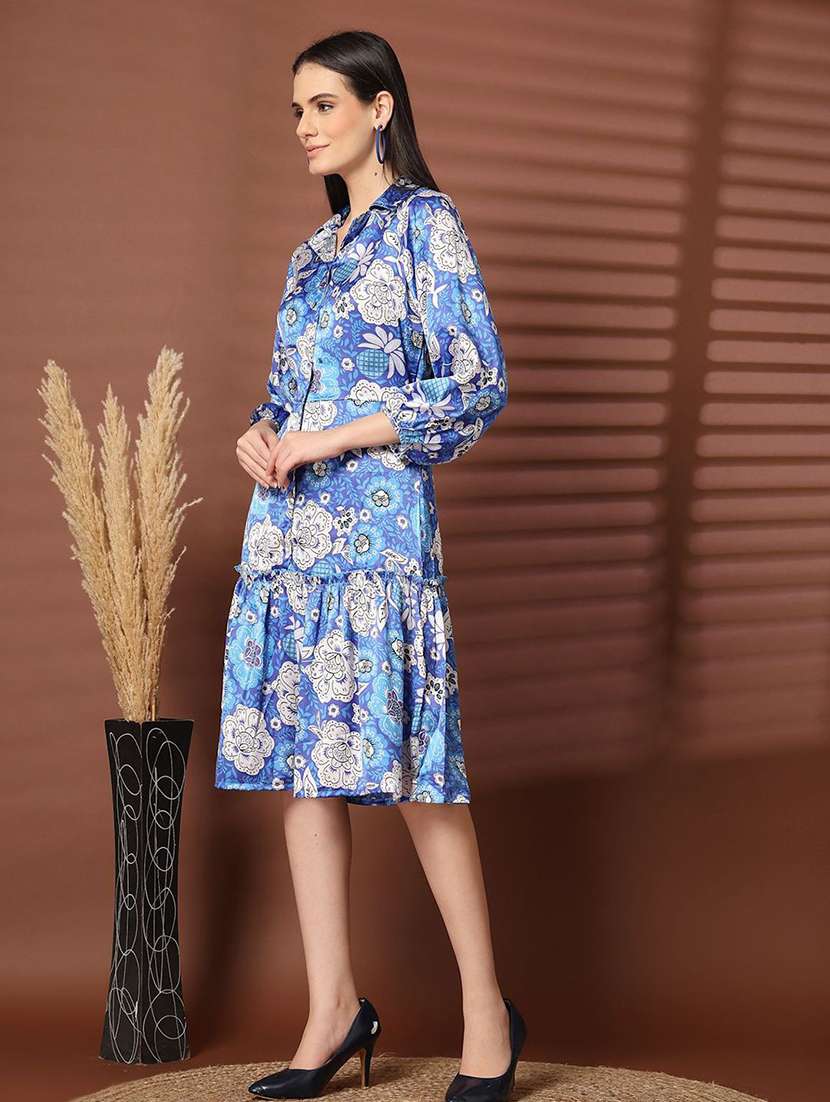 women blue floral printed tiered dress - 21597825 -  Standard Image - 1