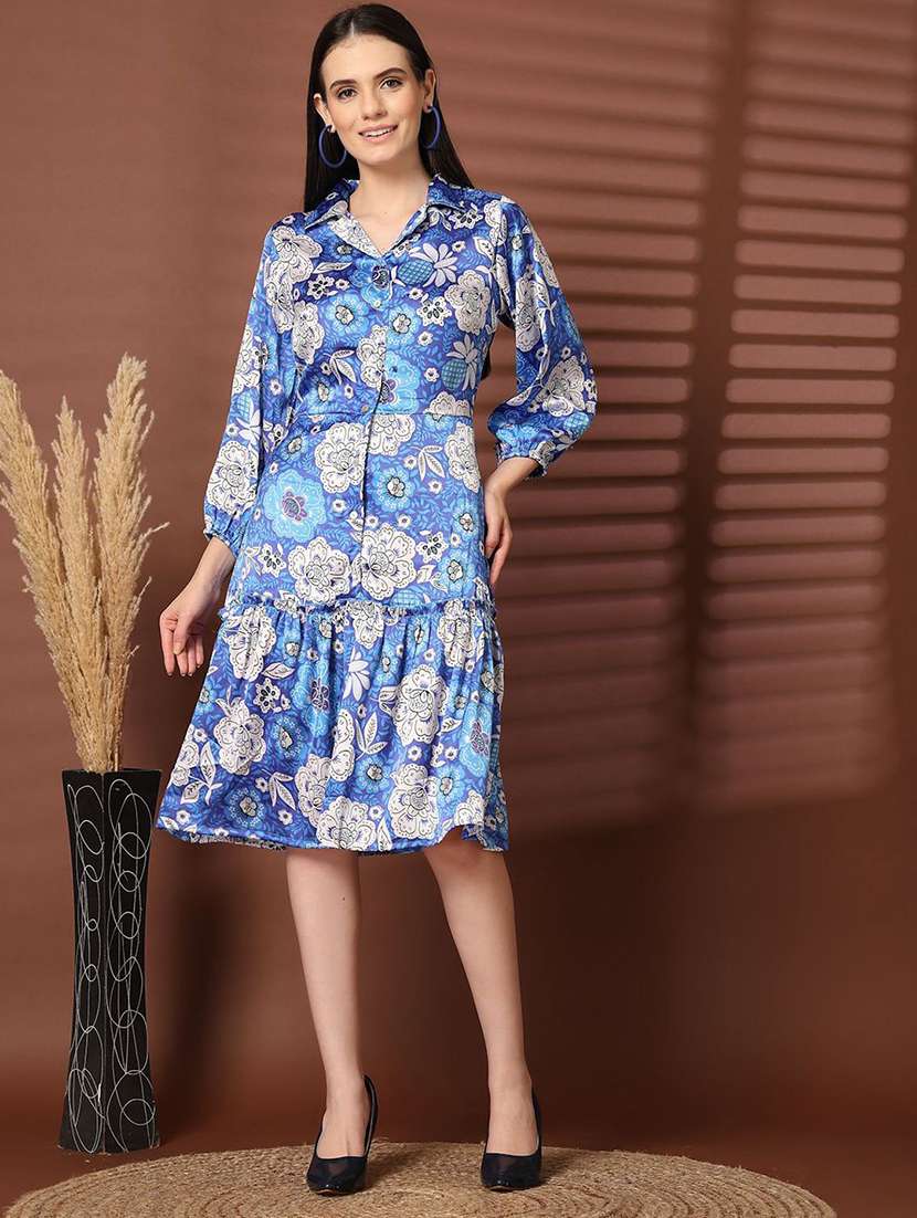 women blue floral printed tiered dress - 21597825 -  Standard Image - 4